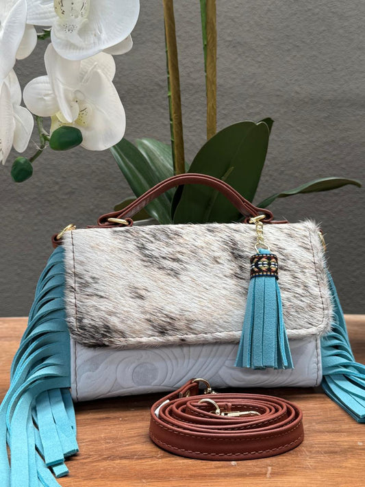 CROSSBODY DELIA 1 PELO Y BARBAS BLANCO/AZUL CIELO