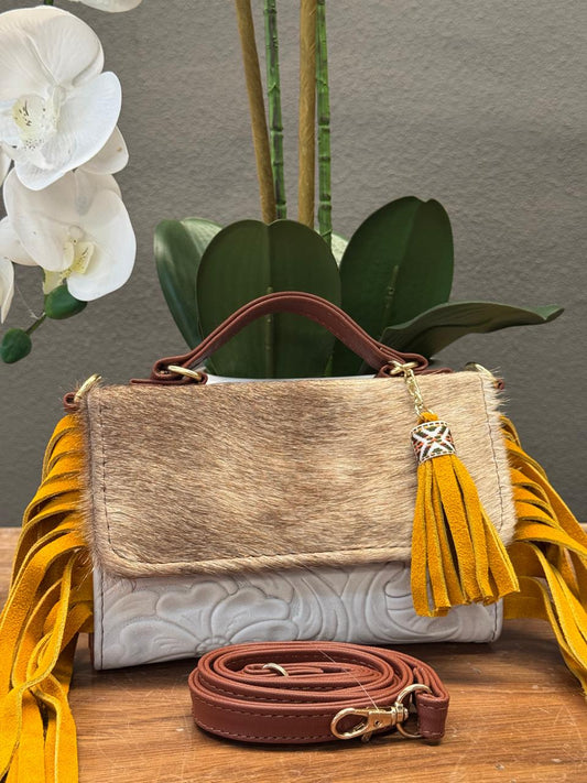 CROSSBODY DELIA 1 PELO Y BARBAS BLANCO/AMARILLO
