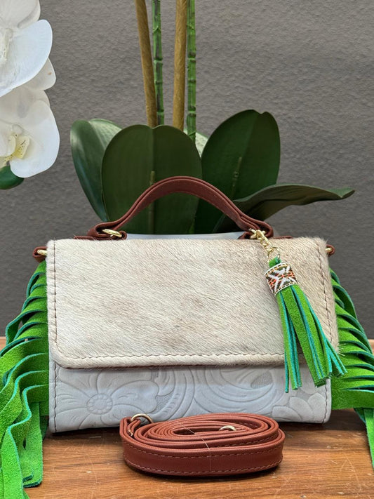 CROSSBODY DELIA 1 PELO Y BARBAS BLANCO/VERDE LIMON