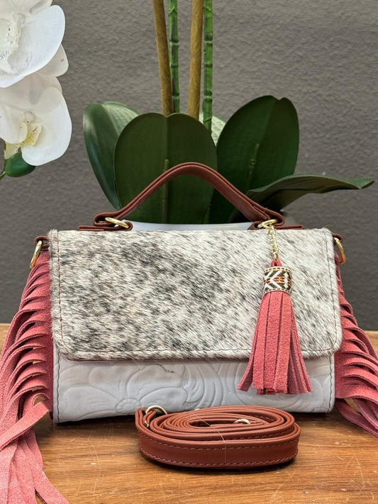 CROSSBODY DELIA 1 PELO Y BARBAS BLANCO/CORAL