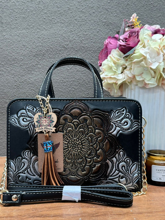 DB CROSSBODY MANDALA NEGRO DORADO-PLATA
