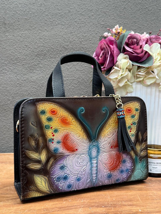 MAOMA CROSSBODY TABATA NEGRO MARIPOSA AMARILLA-LILA
