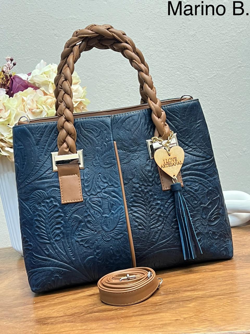 BOLSA ELIZABETH PIEL GRASO AZUL MARINO BRILLANTE