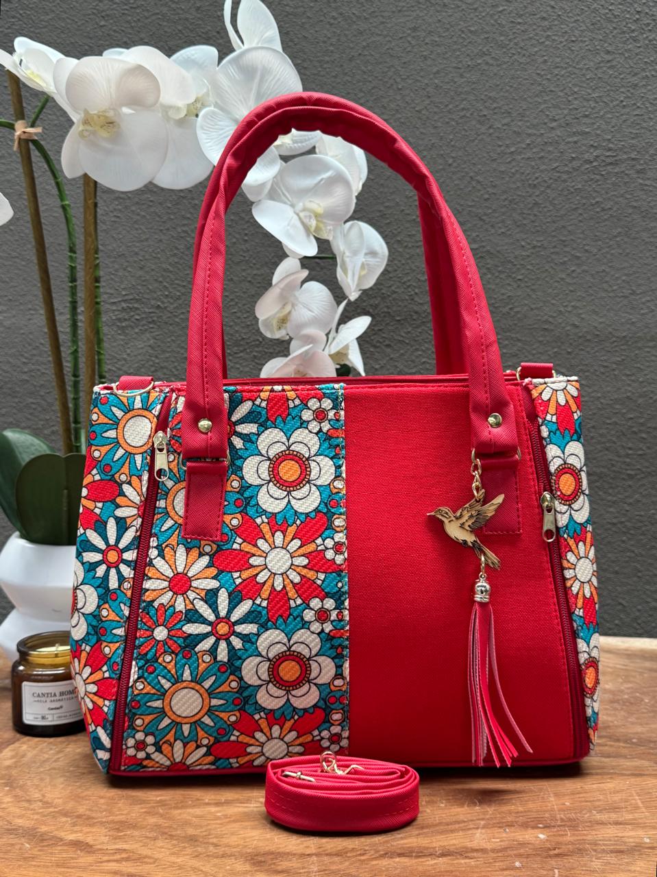YUTE MODELO DOBLE CIERRE ROJO/MARGARITAS COLORES