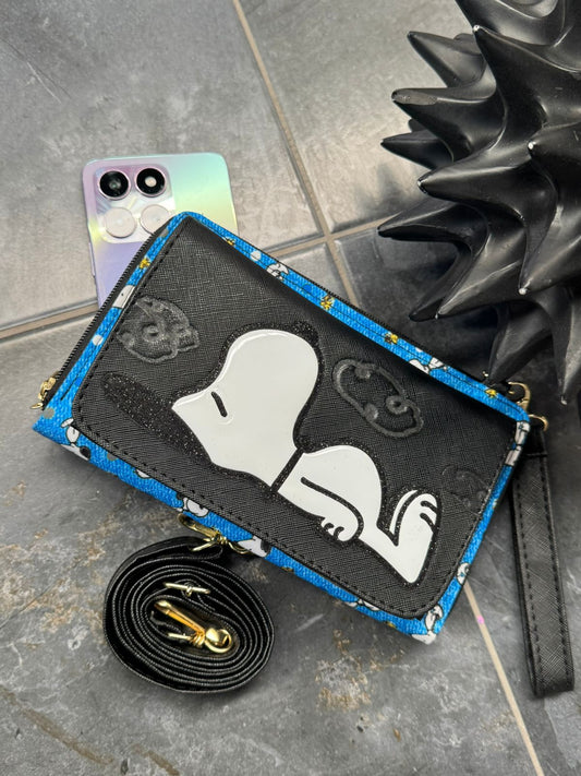 PORTACELULAR PERSONAJES SNOOPY ACOSTADO NEGRO/AZUL