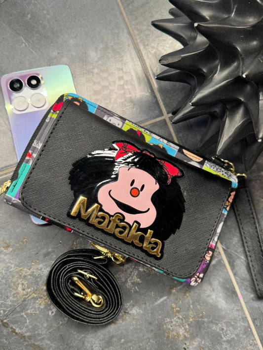 PORTACELULAR PERSONAJES MAFALDA NEGRO CUADROS