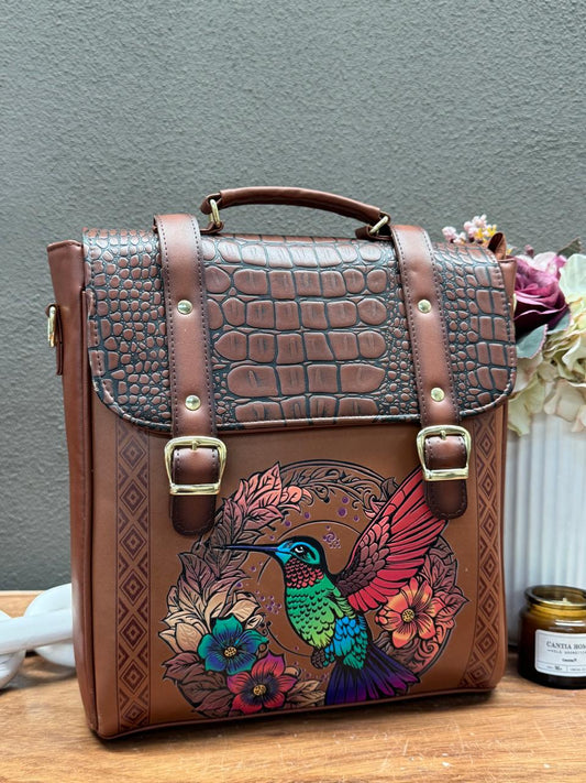 MOCHILA HEBILLAS COLIBRI TAPA COCODRILO MARRON
