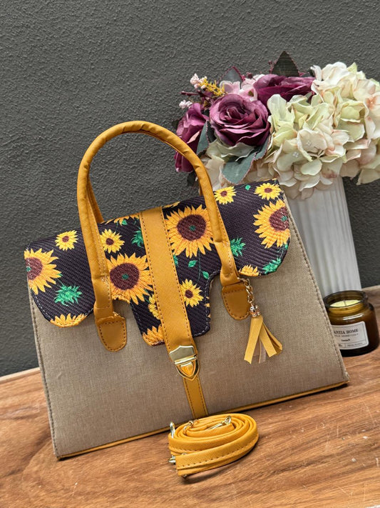 BOLSO MALETIN YUTE HUESO/AMARILLO TAPA GIRASOLES