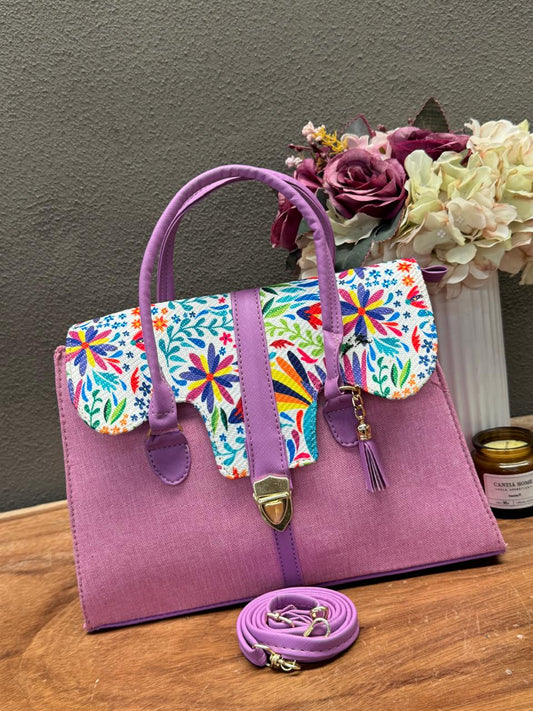 BOLSO MALETIN YUTE ROSA/LILA TAPA OTOMI