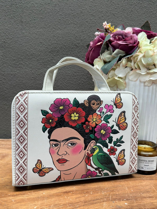 CROSSBODY ARTESANAL TANIA GRABADO FRIDA BLANCO
