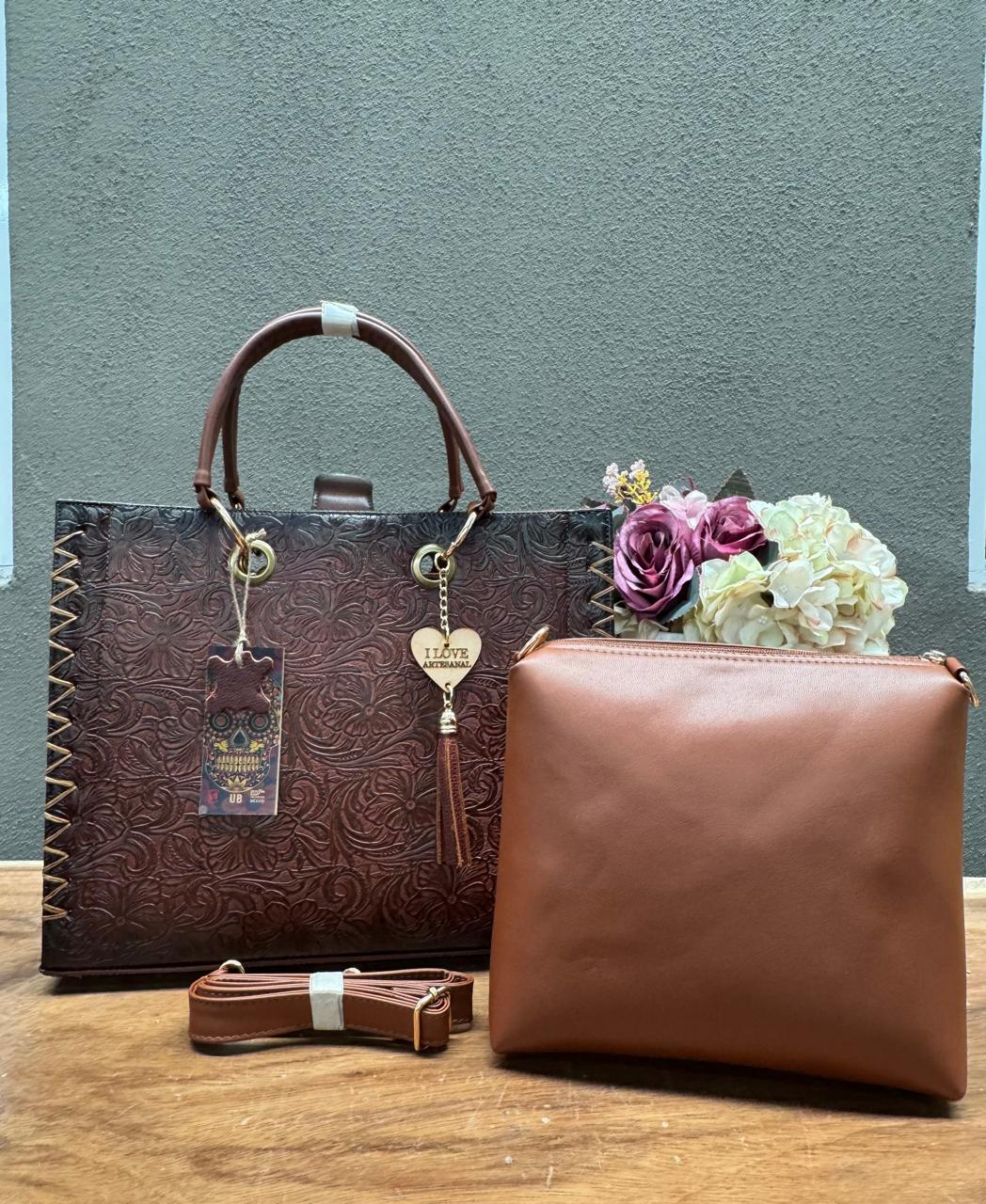 UB DUO ARTESANAL COMBO GRABADO FLORES MARRON