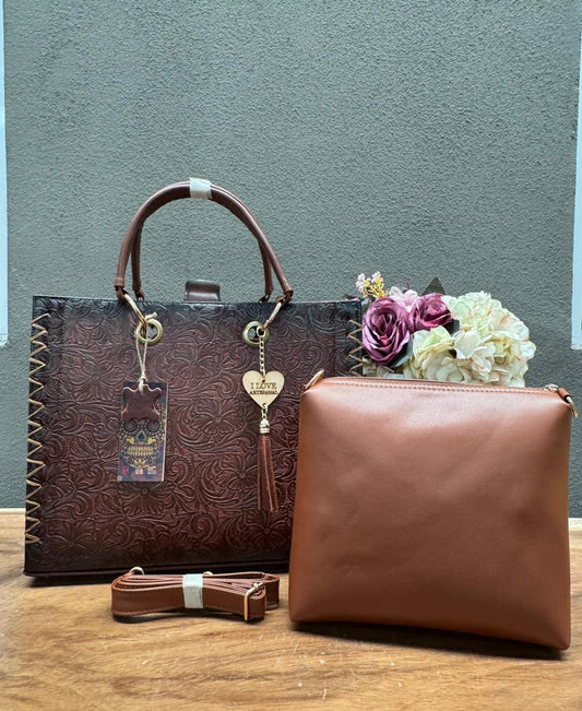 UB DUO ARTESANAL COMBO GRABADO FLORES MARRON
