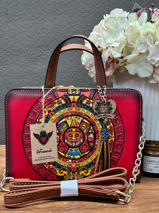 DB CROSSBODY CALENDARIO AZTECA ROJO