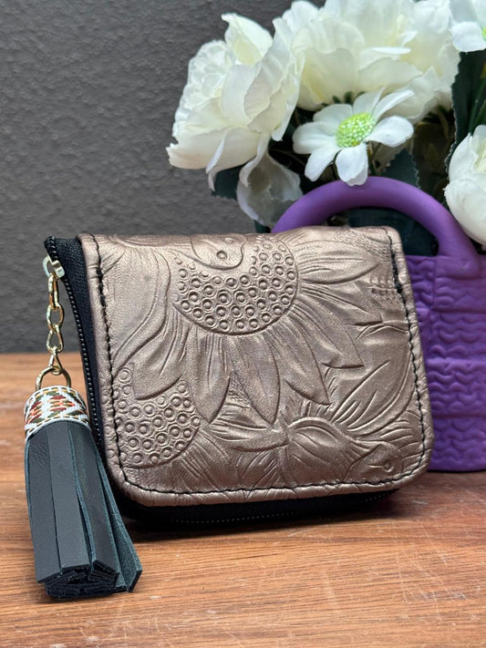 MONEDERO PIEL COBRE GIRASOLES