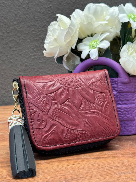 MONEDERO PIEL MERLOT GIRASOLES