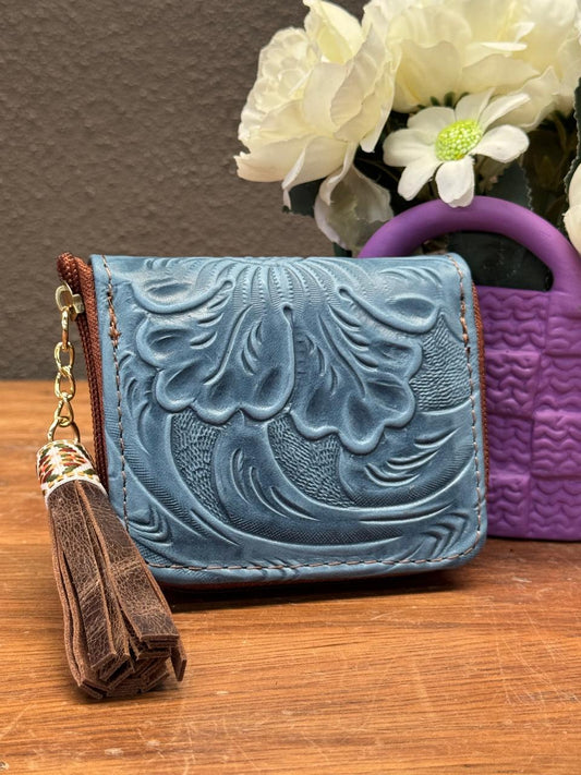 MONEDERO PIEL CINCELADO PRIMAVERA AZUL MARINO