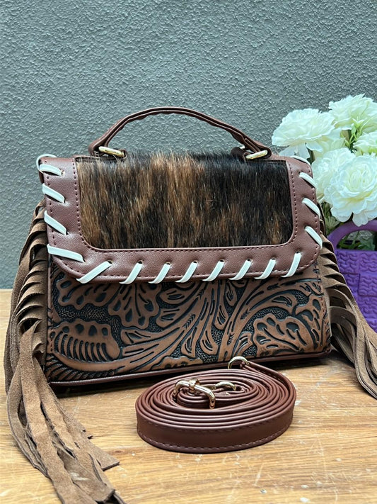 CROSSBODY FABIOLA PELO Y BARBAS VARIABLE PIEL CAFE/CAMEL