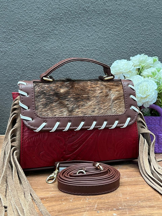 CROSSBODY FABIOLA PELO Y BARBAS VARIABLE PIEL ROJO/CAMEL