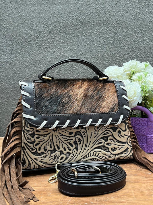 CROSSBODY FABIOLA PELO Y BARBAS VARIABLE PIEL ARENA