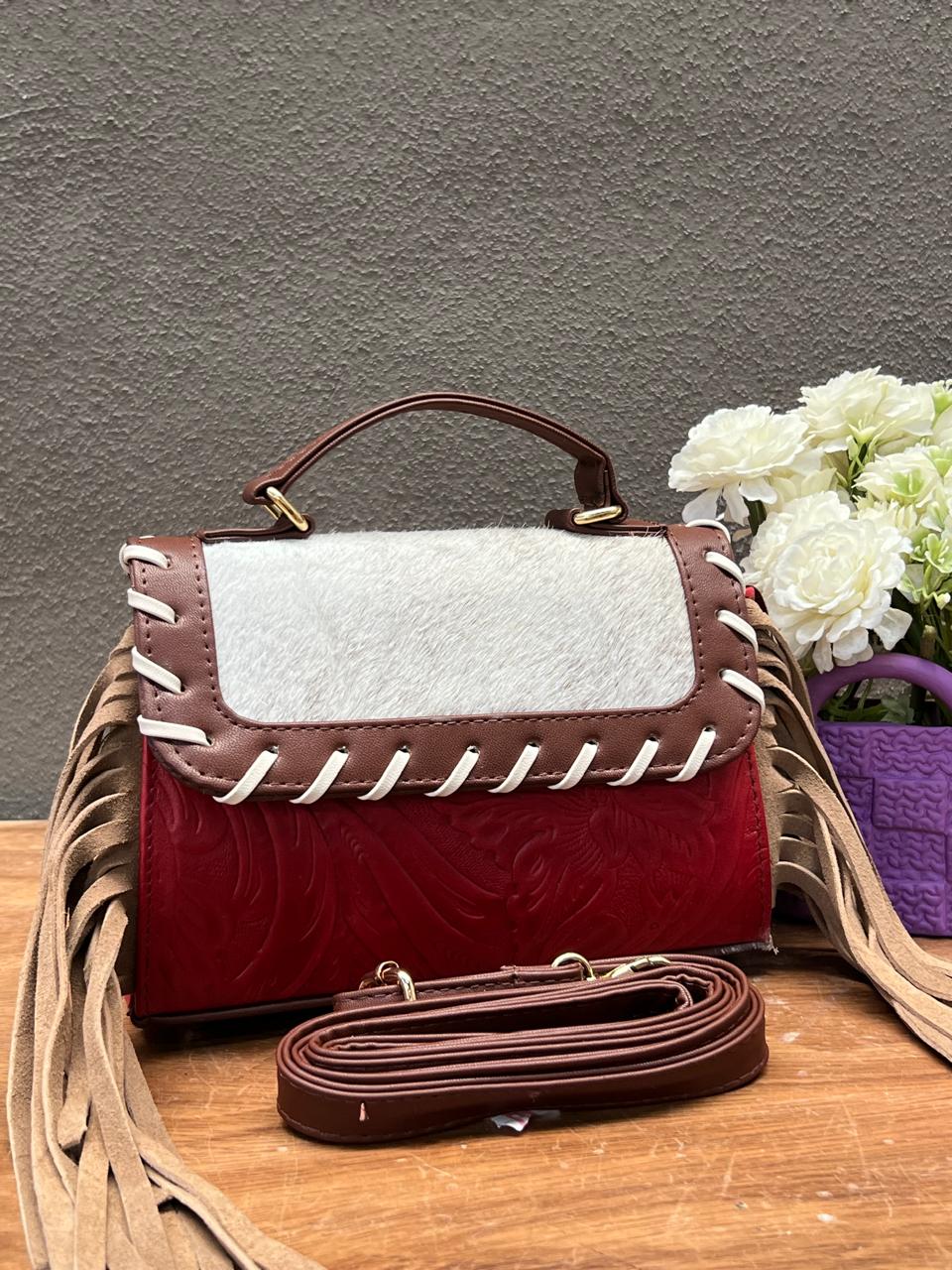 CROSSBODY FABIOLA PELO Y BARBAS VARIABLE PIEL ROJO/CAMEL