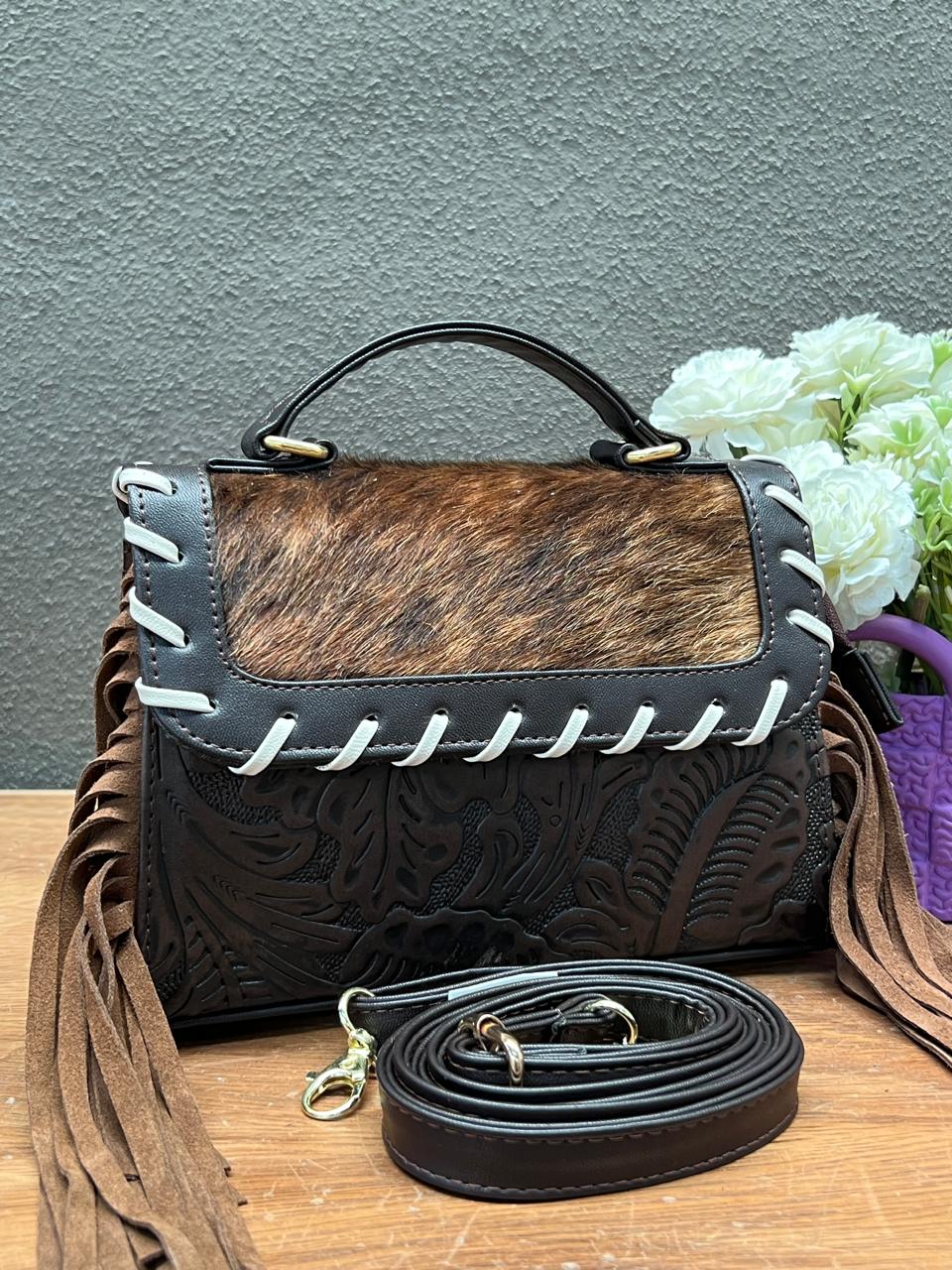 CROSSBODY FABIOLA PELO Y BARBAS VARIABLE PIEL FERRERO/CHOCOLATE
