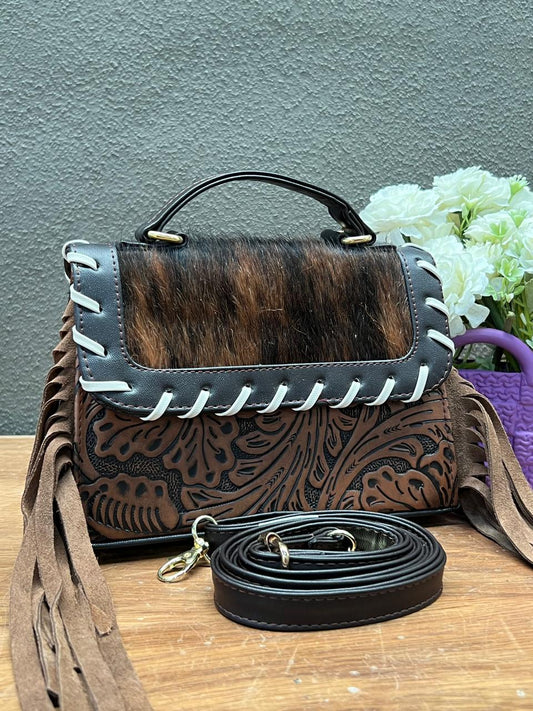 CROSSBODY FABIOLA PELO Y BARBAS VARIABLE PIEL CAFE/NEGRO