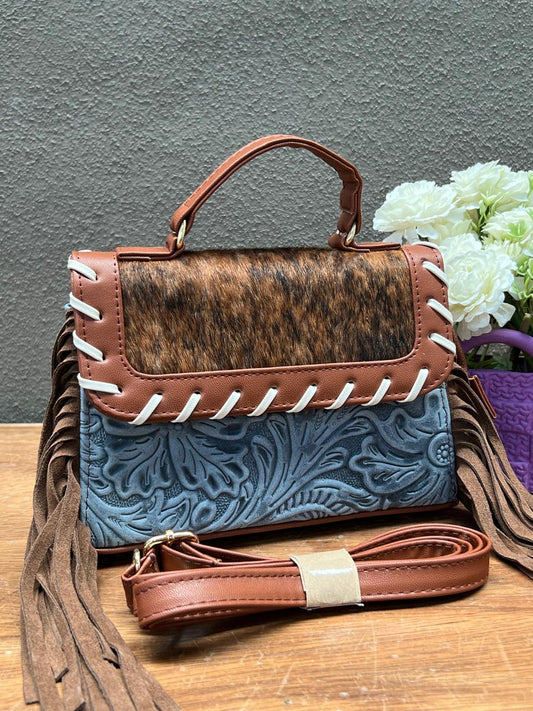 CROSSBODY FABIOLA PELO Y BARBAS VARIABLE PIEL AZUL/CAMEL