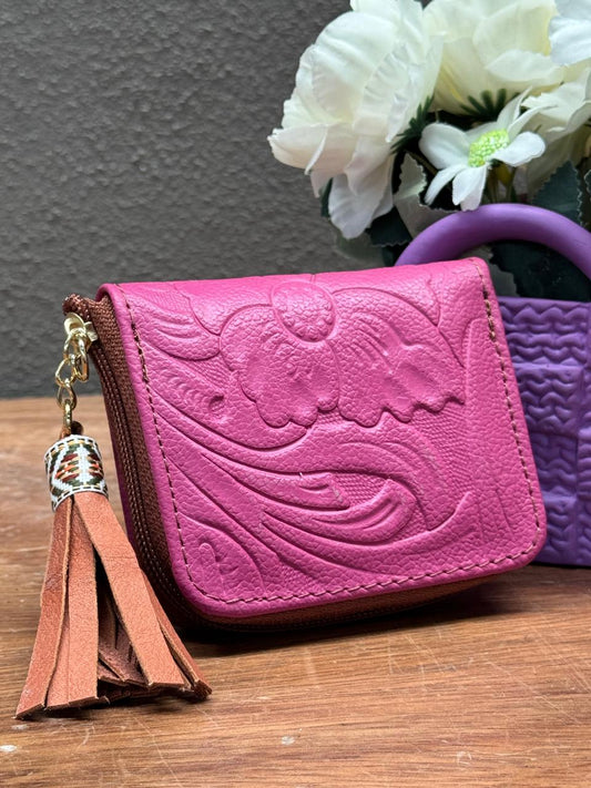 MONEDERO PIEL CINCELADO PRIMAVERA MAGENTA