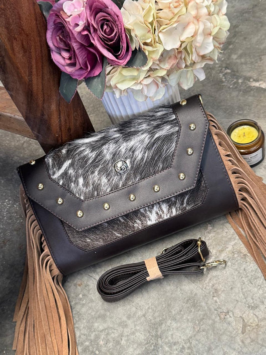 CROSSBODY JESSI PELO Y BARBAS VARIABLE PIEL FERRERO/ARENA