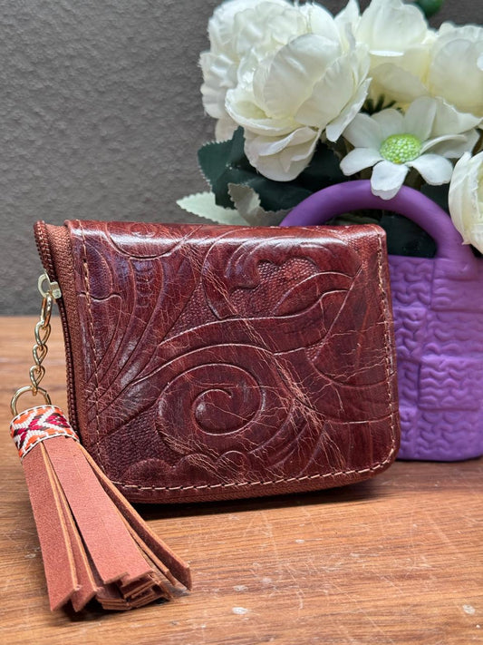 MONEDERO PIEL CINCELADO PRIMAVERA MARRON