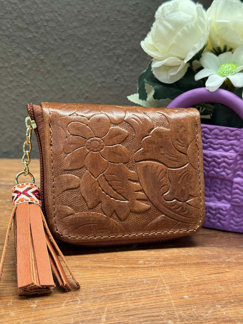 MONEDERO PIEL CINCELADO PRIMAVERA CAFE/CAMEL