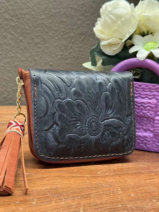 MONEDERO PIEL CINCELADO PRIMAVERA NEGRO