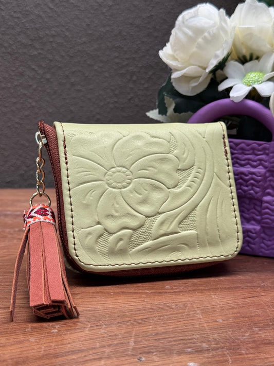 MONEDERO PIEL CINCELADO PRIMAVERA VERDE LIMON