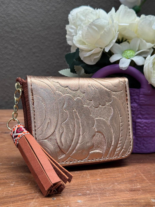 MONEDERO PIEL CINCELADO PRIMAVERA DORADO