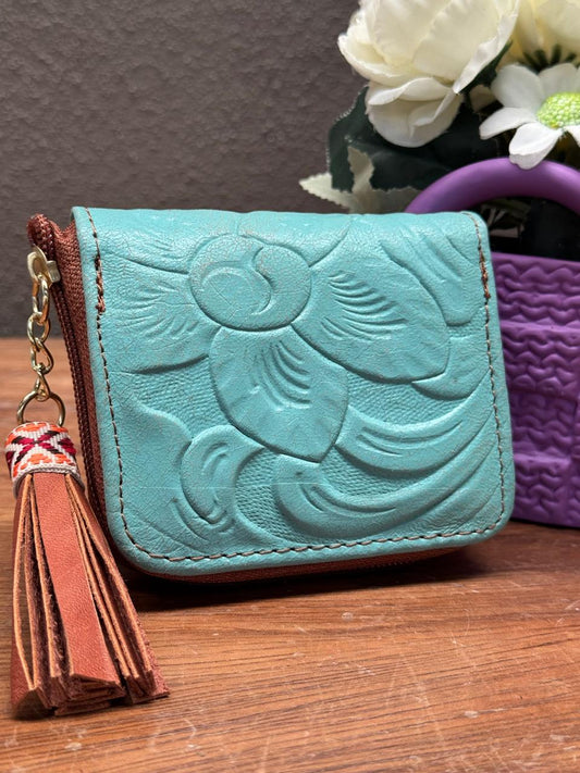 MONEDERO PIEL CINCELADO PRIMAVERA AZUL BABY BLUE
