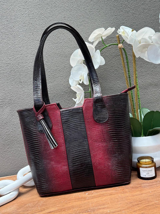 BOLSO 100% PIEL BOSNIA LIZARD VINO/NEGRO