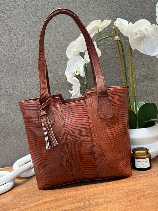 BOLSO 100% PIEL BOSNIA LIZARD COÑAC
