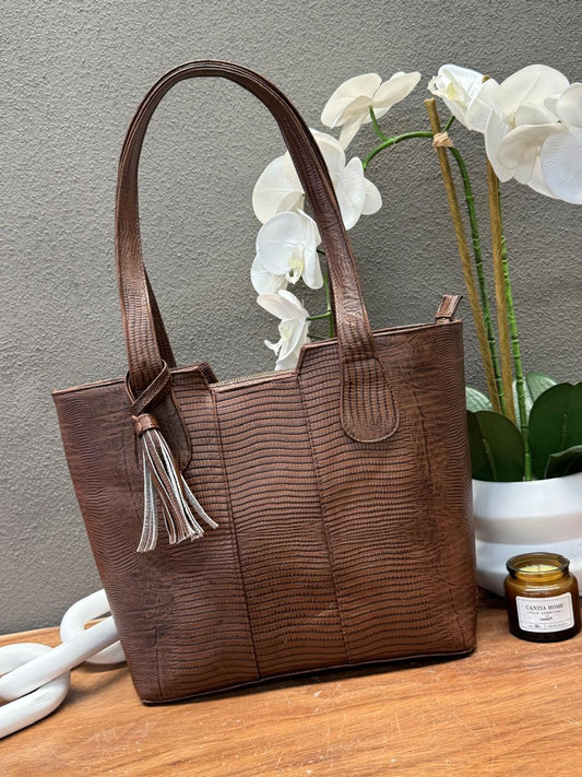 BOLSO 100% PIEL BOSNIA LIZARD CAFE CLARO