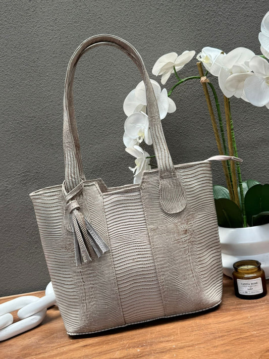 BOLSO 100% PIEL BOSNIA LIZARD BEIGE