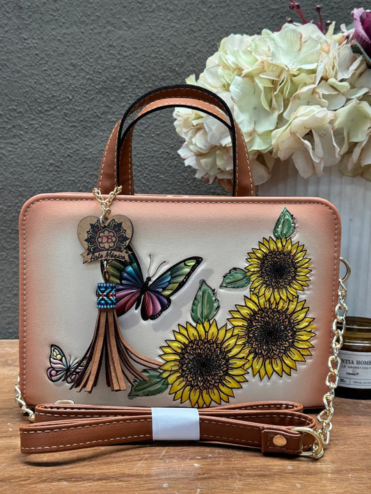 DB CROSSBODY MARIPOSA-GIRASOLES HUESO