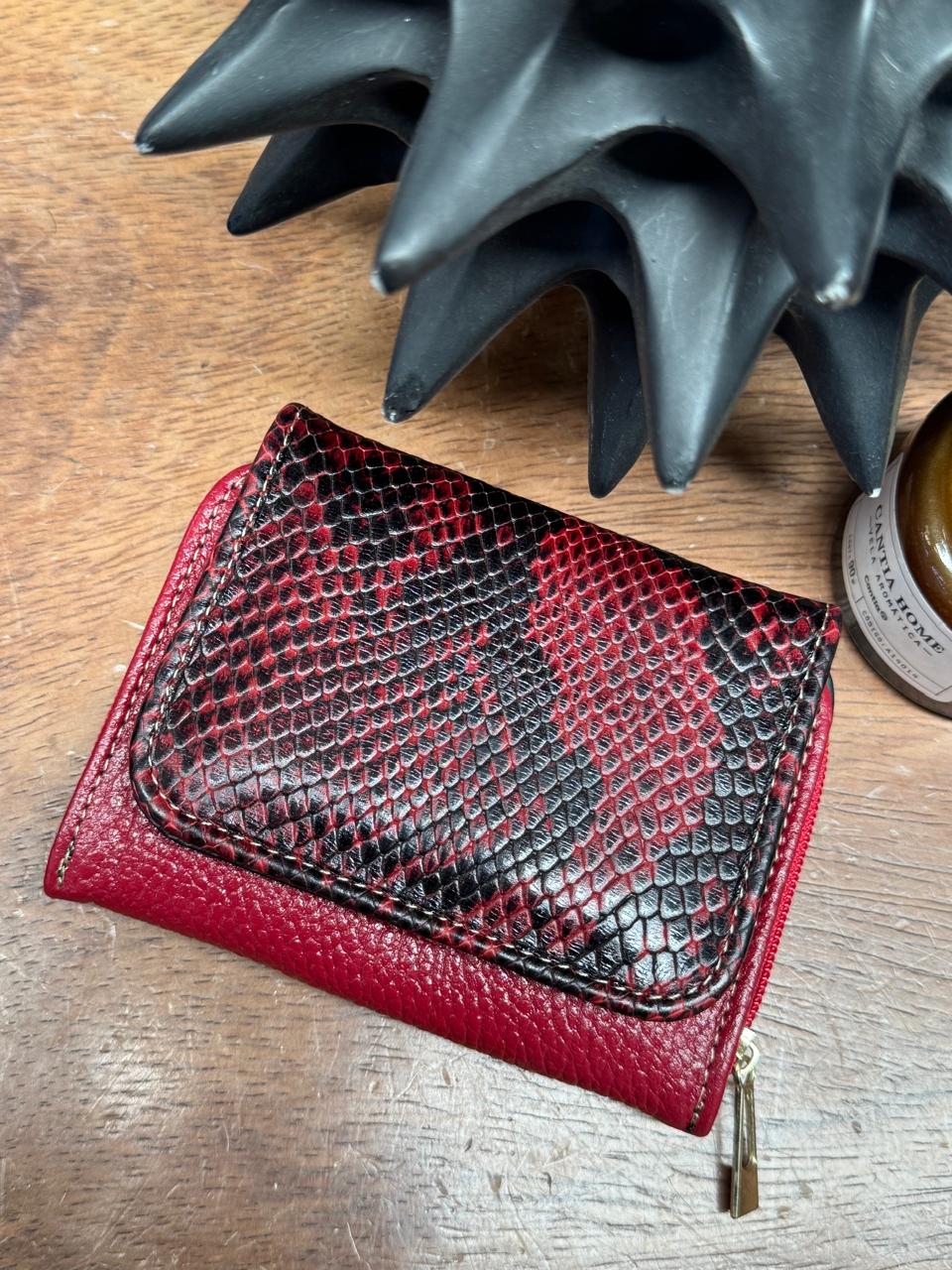 CARTERA PIEL KENYA EXOTICO ROJO
