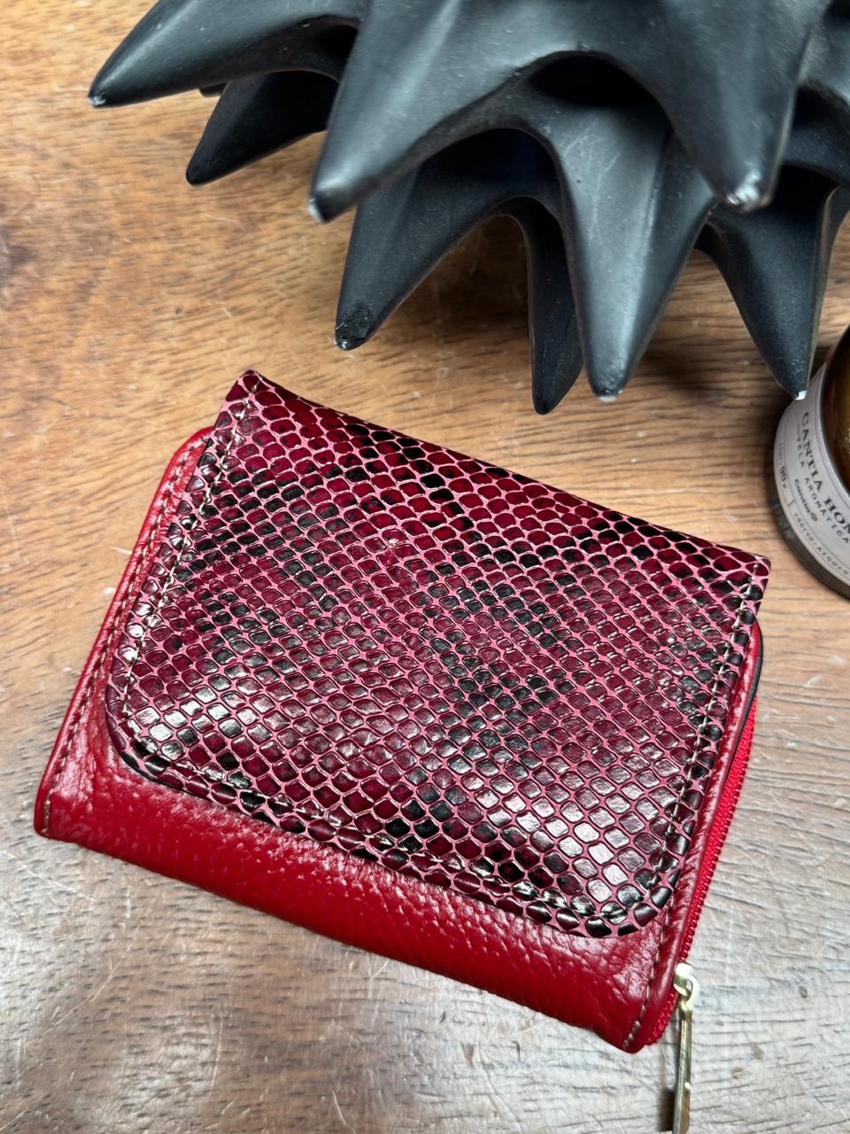 CARTERA PIEL KENYA EXOTICO ROJO