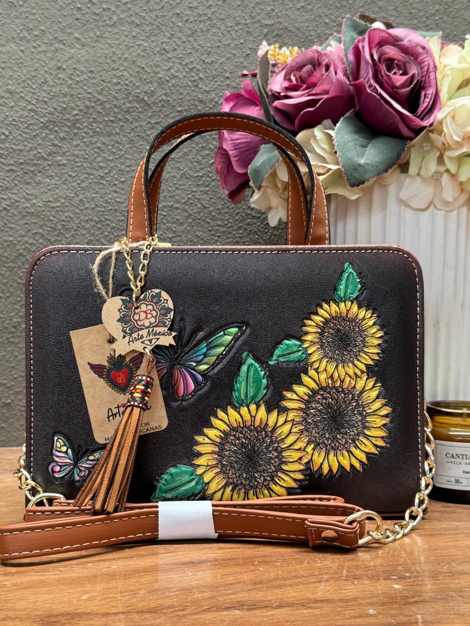 DB CROSSBODY MARIPOSA-GIRASOLES NEGRO