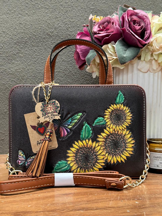 DB CROSSBODY MARIPOSA-GIRASOLES NEGRO