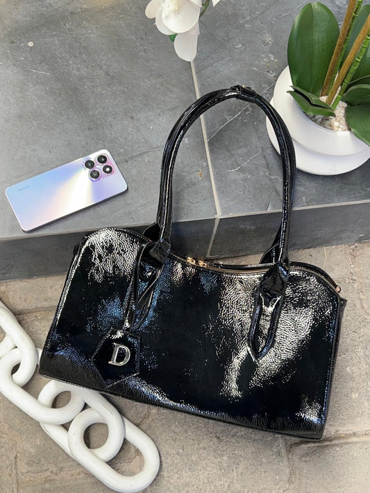 BOLSO MORGANA NEGRO CHAROL ARRUGADO