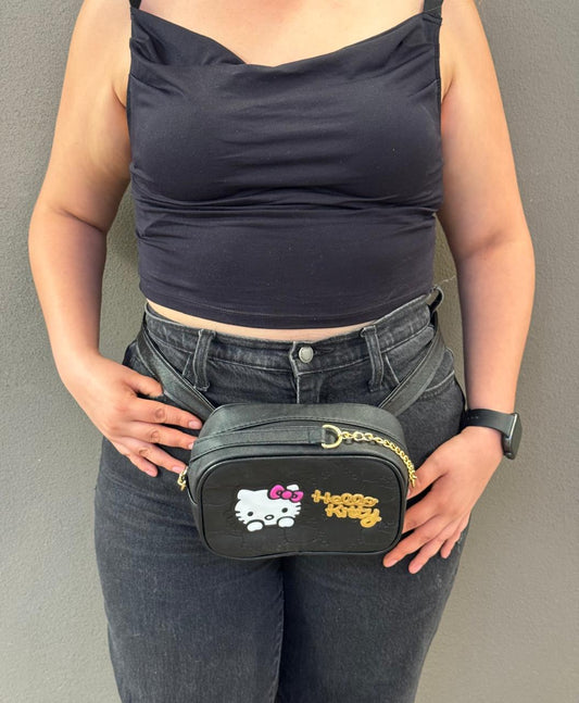 BOLSO/CANGUERERA PERSONAJE HELLO KITTY NEGRO GRABADO