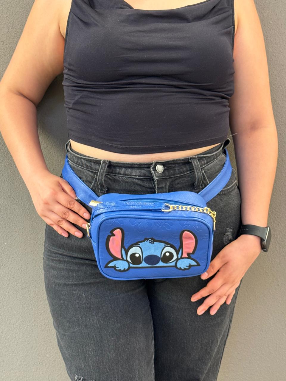 BOLSO/CANGUERERA PERSONAJE STITCH AZUL GRABADO