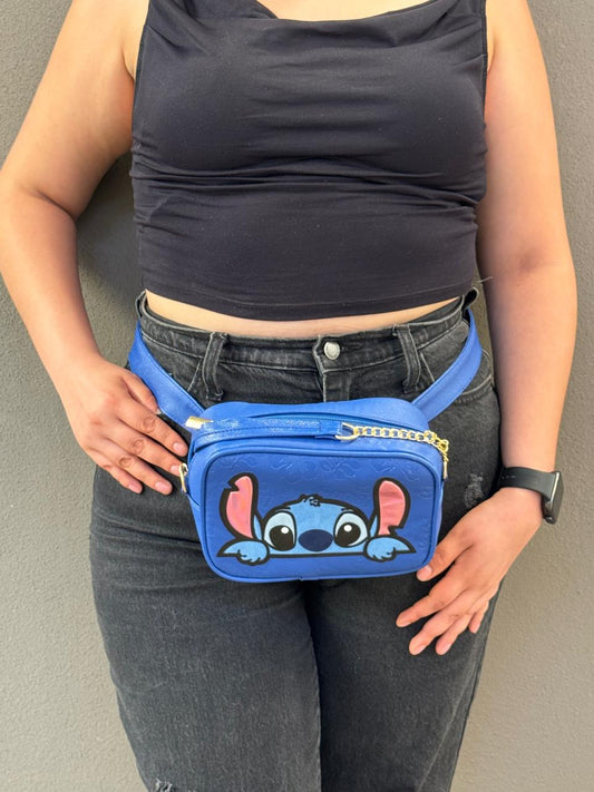 BOLSO/CANGUERERA PERSONAJE STITCH AZUL GRABADO