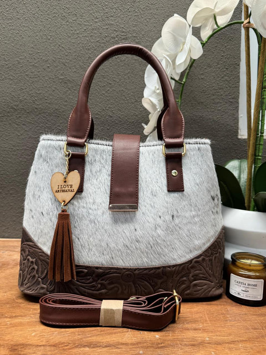 BOLSA SAIRA FLORES CAFE PELO CLARO