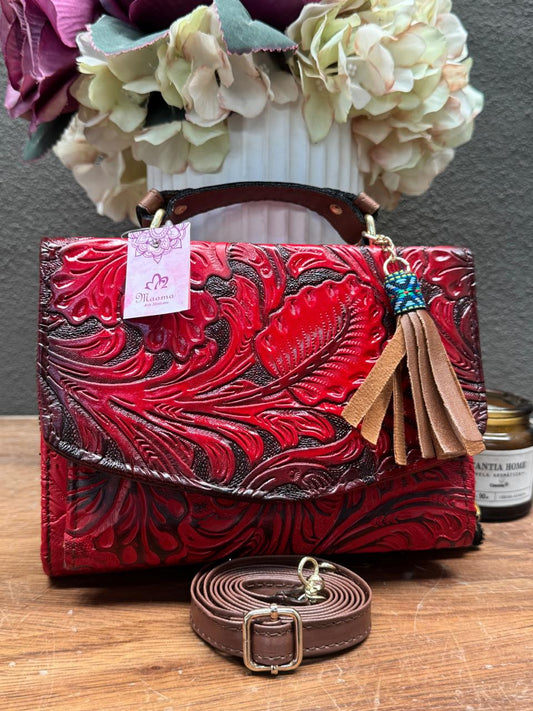 MAOMA DELIA DOBLE FLORES Y HOJAS ROJO